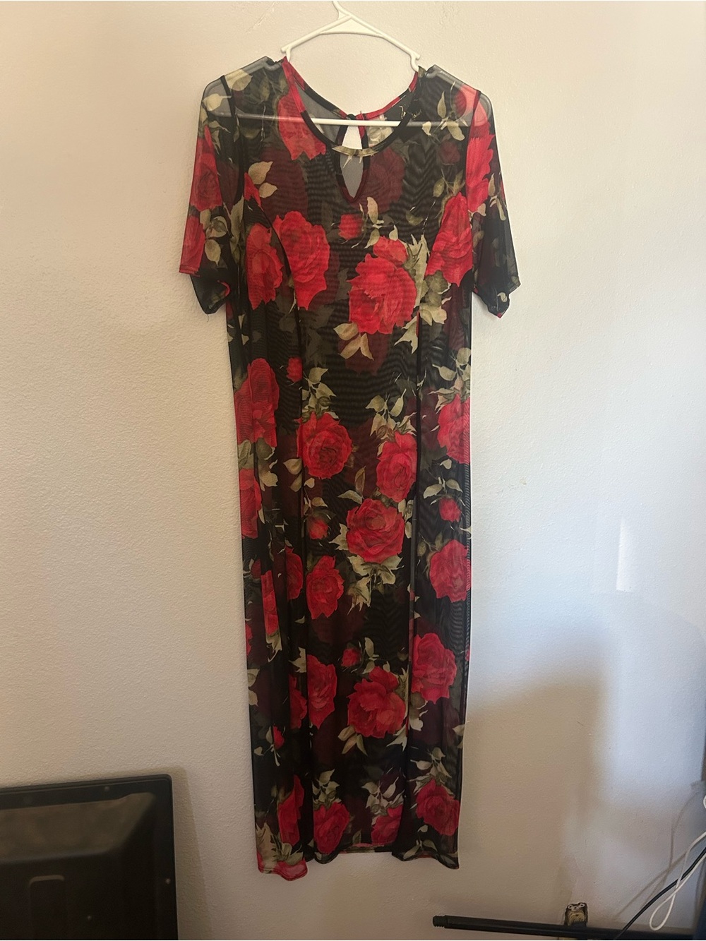 Baby Phat Black Maxi top with Red Rose Print